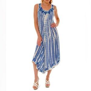 SHORELINE Summer Shift Dress Women Multiple Sizes Blue Tie-Dye Sleeveless NEW